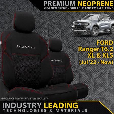 Razorback 4x4 - Ford Ranger T6.2 XL & XLS Premium Neoprene 2x Front Row Seat Covers (Made to Order) - 4X4OC™ | 4x4 Offroad Centre