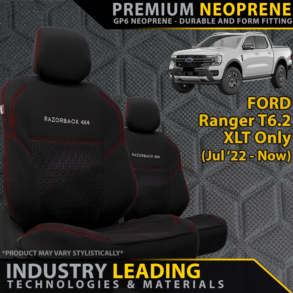 Razorback 4x4 - Ford Ranger T6.2 XLT Premium Neoprene 2x Front Row Seat Covers (Made to Order) - 4X4OC™ | 4x4 Offroad Centre