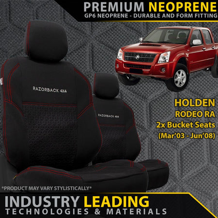 Razorback 4x4 - Holden Rodeo RA Premium Neoprene 2x Front Seat Covers (Made to Order) - 4X4OC™ | 4x4 Offroad Centre