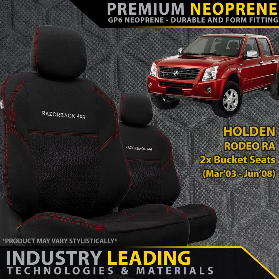 Razorback 4x4 - Holden Rodeo RA Premium Neoprene 2x Front Seat Covers (Made to Order) - 4X4OC™ | 4x4 Offroad Centre