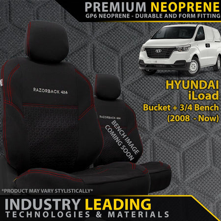 Razorback 4x4 - Hyundai iLoad Premium Neoprene Bucket & 3/4 Bench Front Row Seat Covers (Made to Order) - 4X4OC™ | 4x4 Offroad Centre