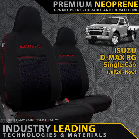 Razorback 4x4 - Isuzu D - MAX RG Single Cab Premium Neoprene 2x Front Seat Covers (Made to Order) - 4X4OC™ | 4x4 Offroad Centre