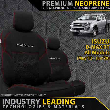 Razorback 4x4 - Isuzu D - MAX RT Premium Neoprene 2x Front Seat Covers (Made to Order) - 4X4OC™ | 4x4 Offroad Centre