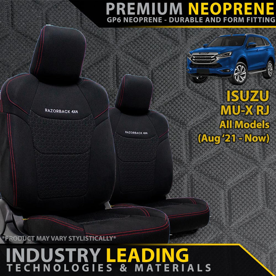 Razorback 4x4 - Isuzu MU - X RJ Premium Neoprene 2x Front Seat Covers (In Stock) - 4X4OC™ | 4x4 Offroad Centre