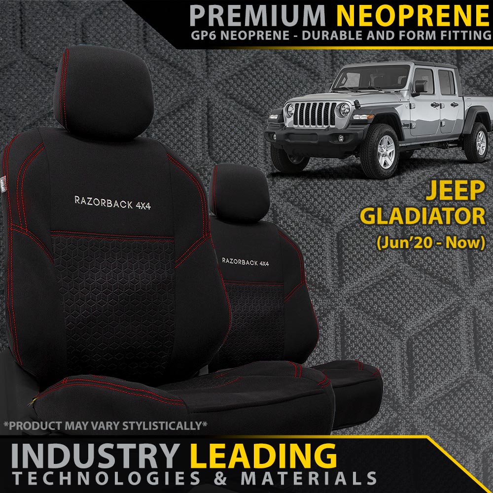 Razorback 4x4 - Jeep Gladiator Premium Neoprene 2x Front Row Seat Covers (Made to Order) - 4X4OC™ | 4x4 Offroad Centre