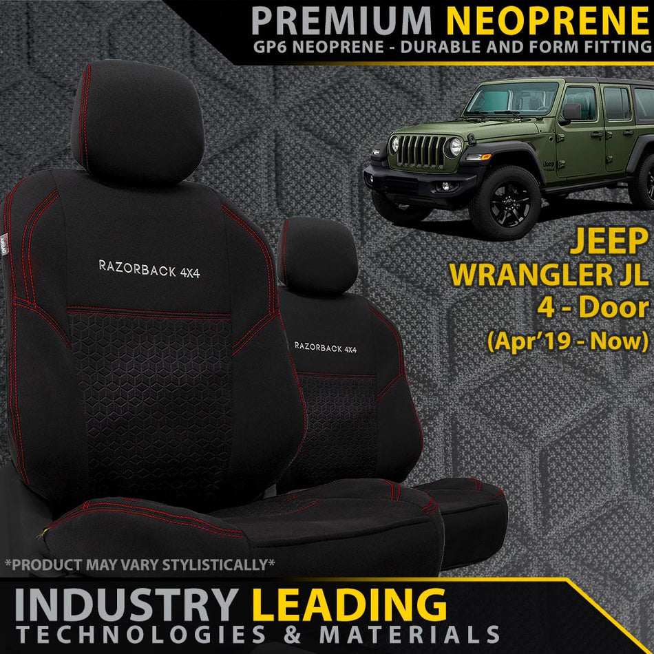 Razorback 4x4 - Jeep Wrangler JL Premium Neoprene 2x Front Seat Covers (Made to Order) - 4X4OC™ | 4x4 Offroad Centre