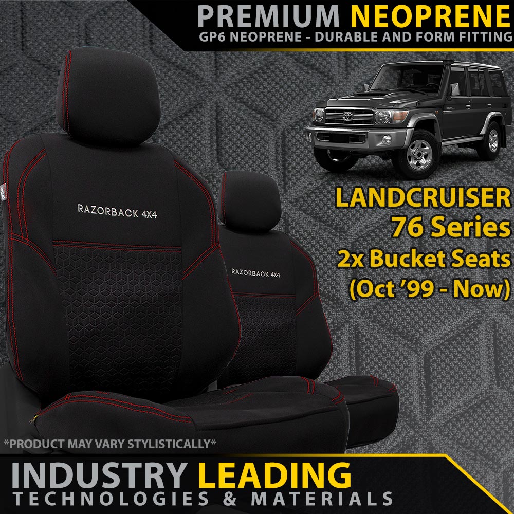 Razorback 4x4 - Landcruiser 76 Series 2x Bucket Seats Premium Neoprene 2x Front Seat Covers (Made to Order) - 4X4OC™ | 4x4 Offroad Centre