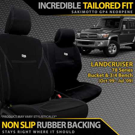 Razorback 4x4 - Landcruiser 78 Series Bucket & 3/4 Bench Neoprene 2x Front Seat Covers (Available) - 4X4OC™ | 4x4 Offroad Centre