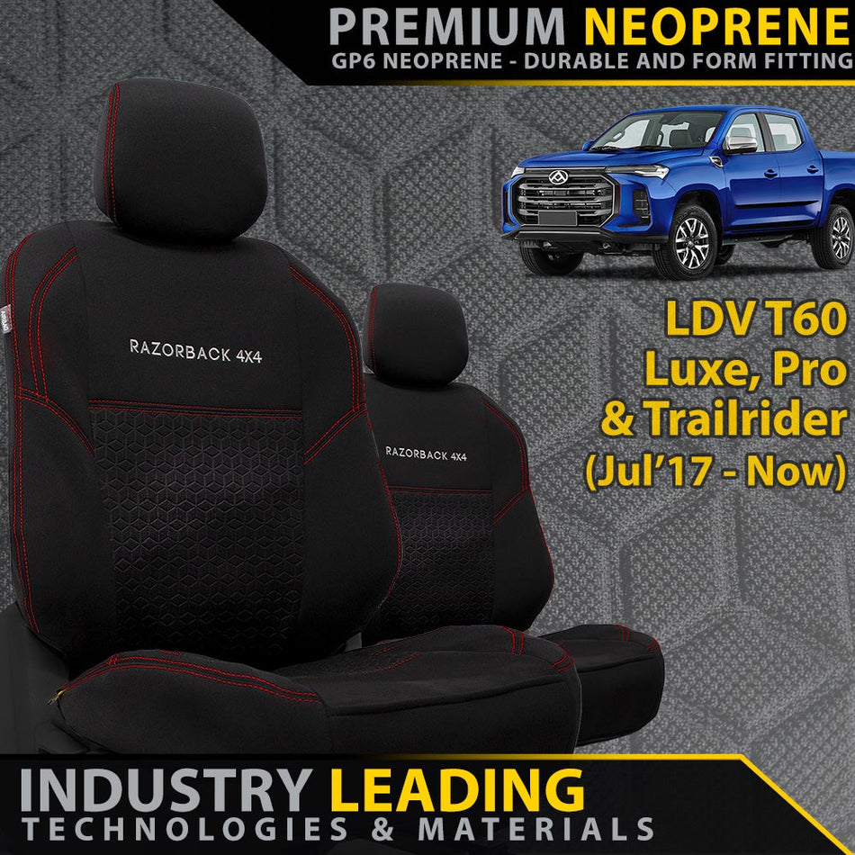 Razorback 4x4 - LDV T60 Premium Neoprene 2x Front Row Seat Covers (Made to Order) - 4X4OC™ | 4x4 Offroad Centre