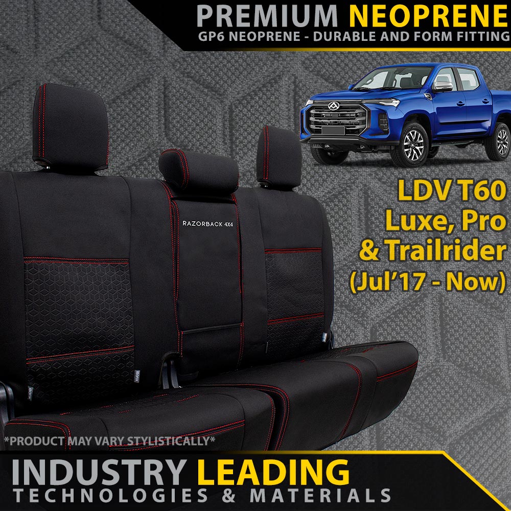 Razorback 4x4 - LDV T60 Premium Neoprene Rear Row Seat Covers (Made to Order) - 4X4OC™ | 4x4 Offroad Centre