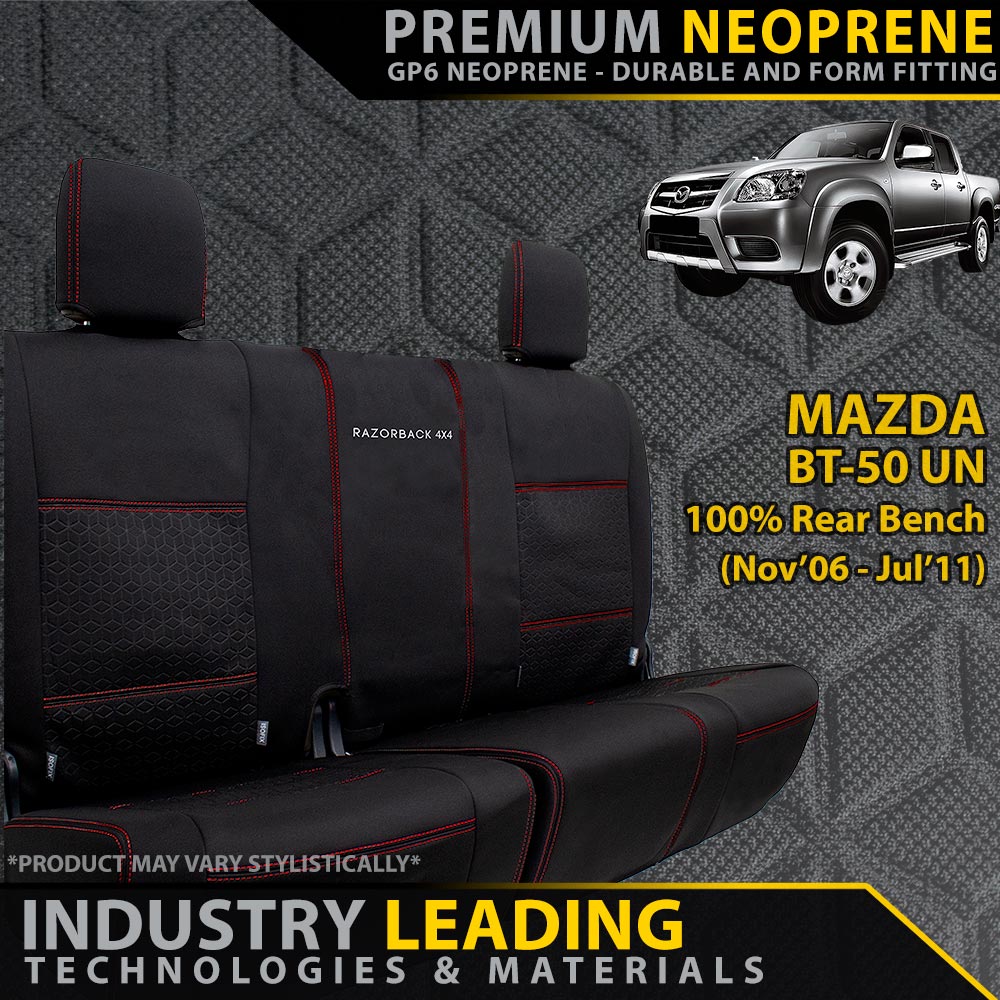 Razorback 4x4 - Mazda BT - 50 UN Premium Neoprene 100% Rear Bench Seat Covers (Made to Order) - 4X4OC™ | 4x4 Offroad Centre