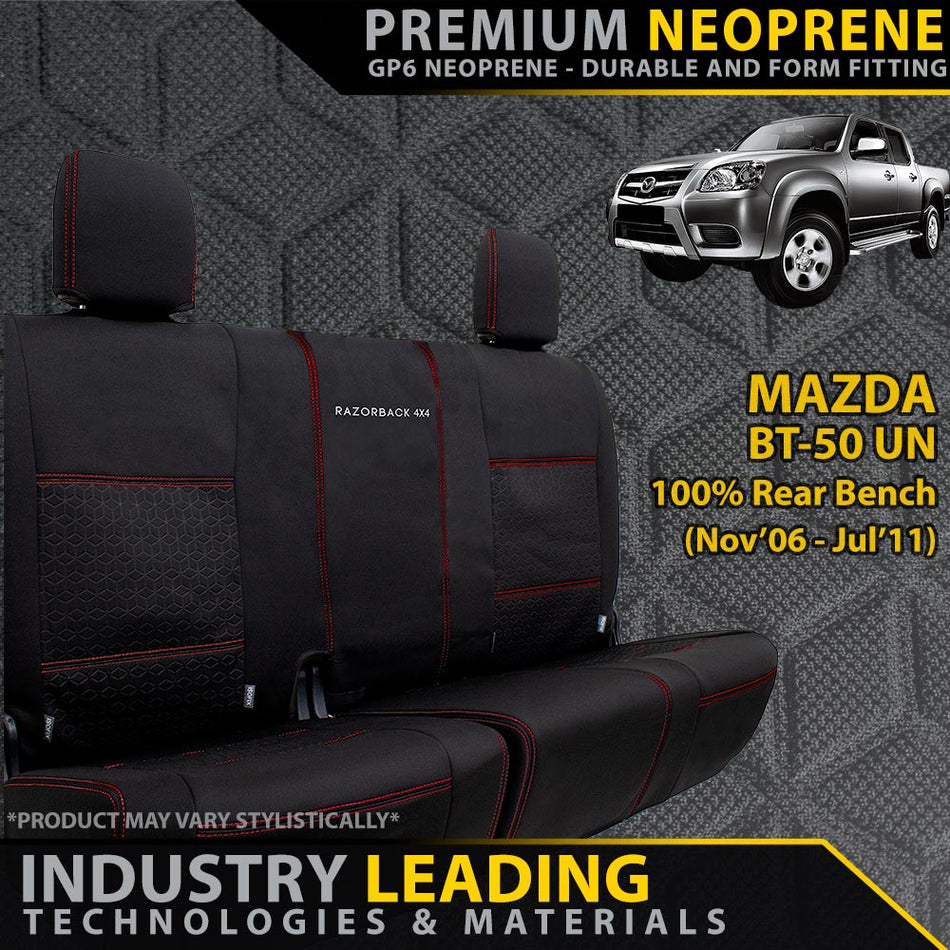 Razorback 4x4 - Mazda BT - 50 UN Premium Neoprene 100% Rear Bench Seat Covers (Made to Order) - 4X4OC™ | 4x4 Offroad Centre