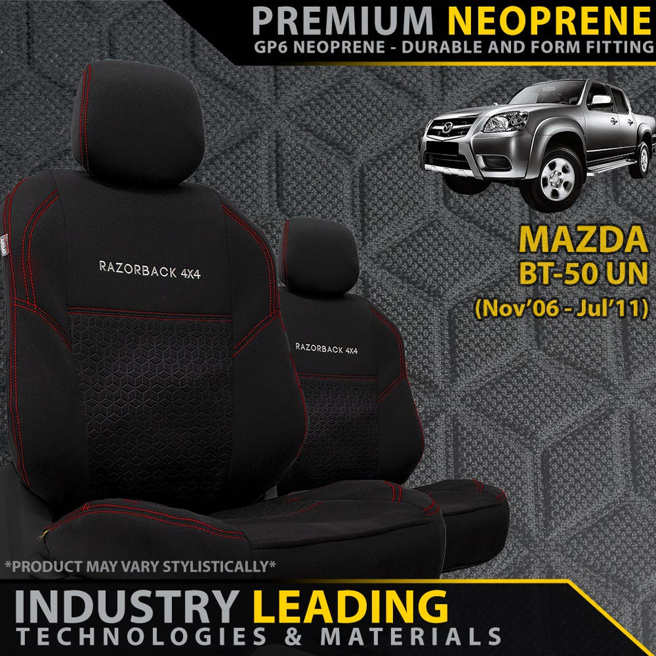 Razorback 4x4 - Mazda BT - 50 UN Premium Neoprene 2x Front Seat Covers (Made to Order) - 4X4OC™ | 4x4 Offroad Centre