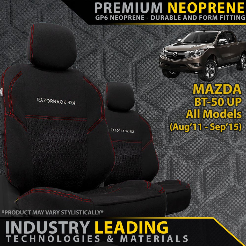 Razorback 4x4 - Mazda BT - 50 UP Premium Neoprene 2x Front Seat Covers (Made to Order) - 4X4OC™ | 4x4 Offroad Centre