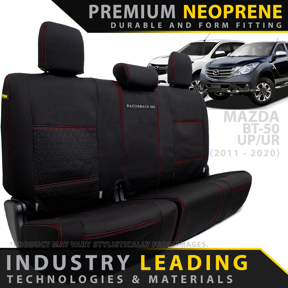 Razorback 4x4 - Mazda BT - 50 UR Premium Neoprene Rear Row Seat Covers (Made to Order) - 4X4OC™ | 4x4 Offroad Centre