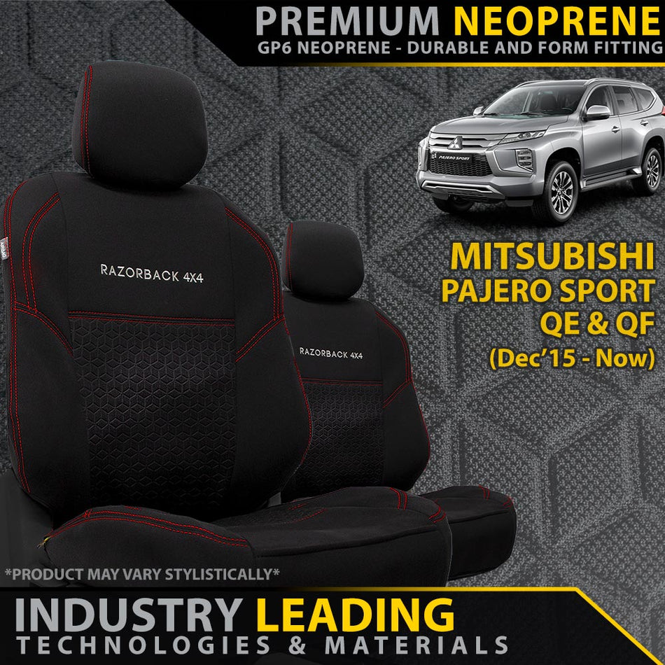 Razorback 4x4 - Mitsubishi Pajero Sport Premium Neoprene 2x Front Seat Covers (Made to Order) - 4X4OC™ | 4x4 Offroad Centre