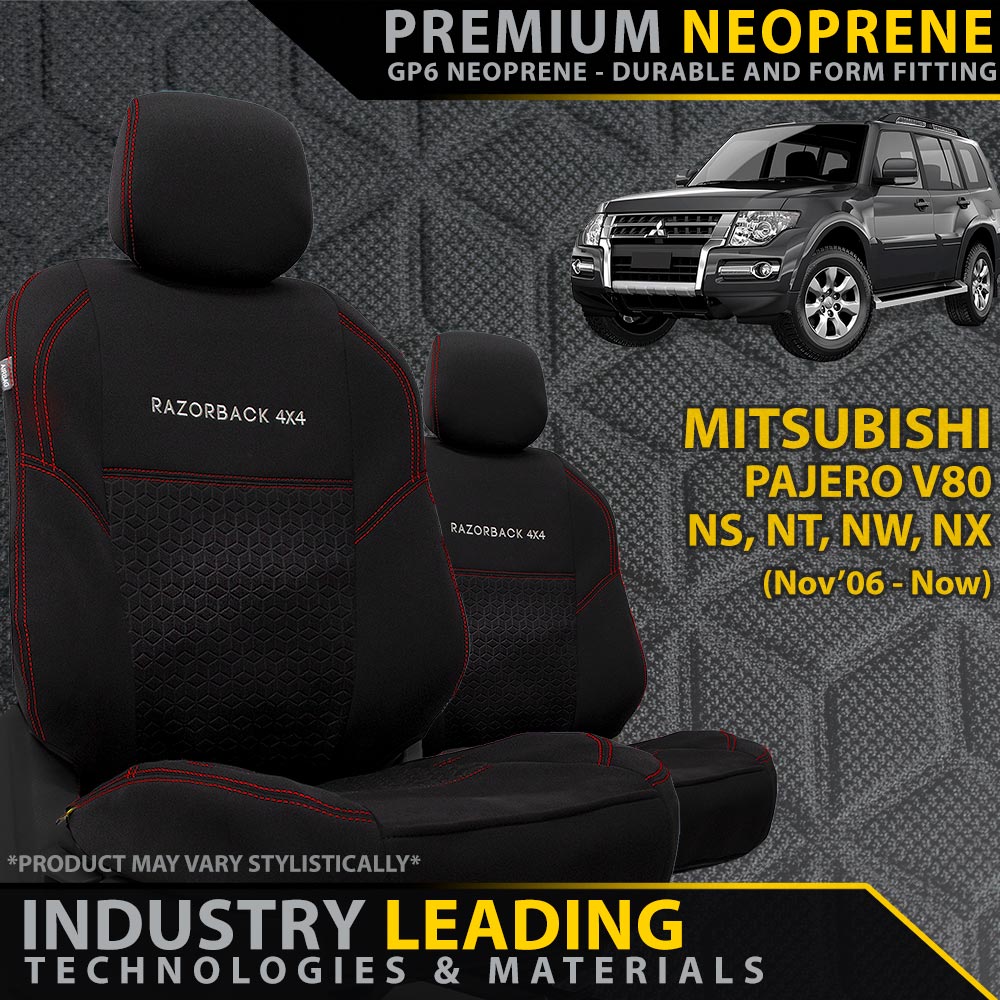 Razorback 4x4 - Mitsubishi Pajero V80 Premium Neoprene 2x Front Row Seat Covers (Made to Order) - 4X4OC™ | 4x4 Offroad Centre