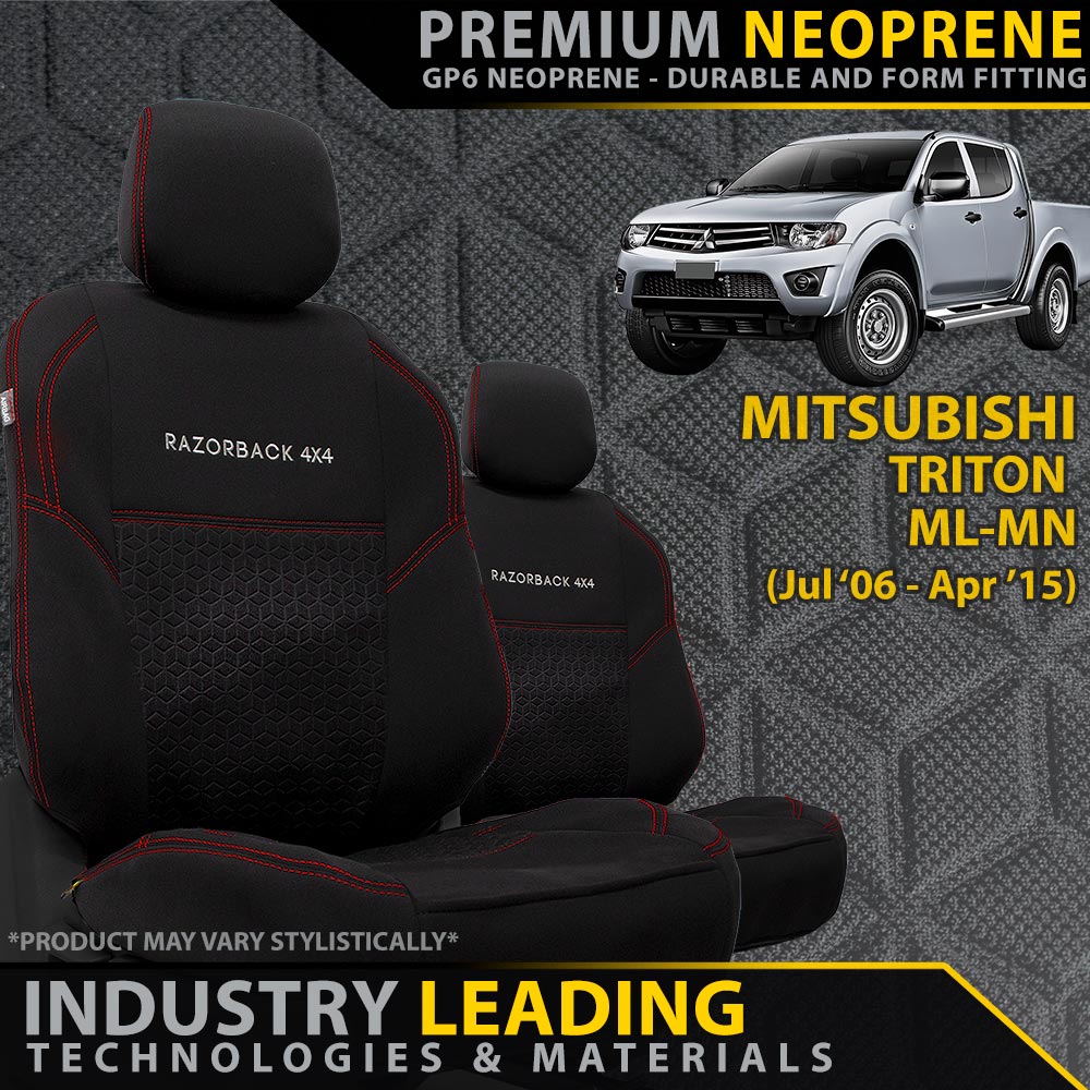 Razorback 4x4 - Mitsubishi Triton MN/ML Premium Neoprene 2x Front Seat Covers (Made to Order) - 4X4OC™ | 4x4 Offroad Centre