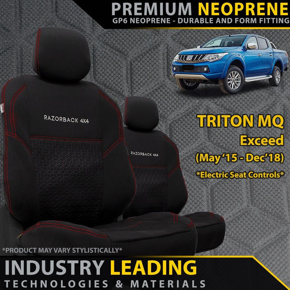 Razorback 4x4 - Mitsubishi Triton MQ (Leather Seats) Premium Neoprene 2x Front Row Seat Covers (Made to Order) - 4X4OC™ | 4x4 Offroad Centre