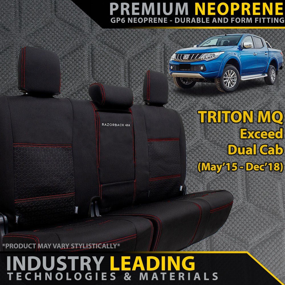 Razorback 4x4 - Mitsubishi Triton MQ (Leather Seats) Premium Neoprene Rear Row Seat Covers (Made to Order) - 4X4OC™ | 4x4 Offroad Centre