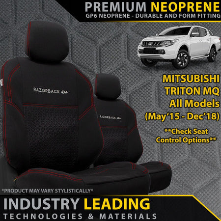 Razorback 4x4 - Mitsubishi Triton MQ Premium Neoprene 2x Front Seat Covers (Made to Order) - 4X4OC™ | 4x4 Offroad Centre