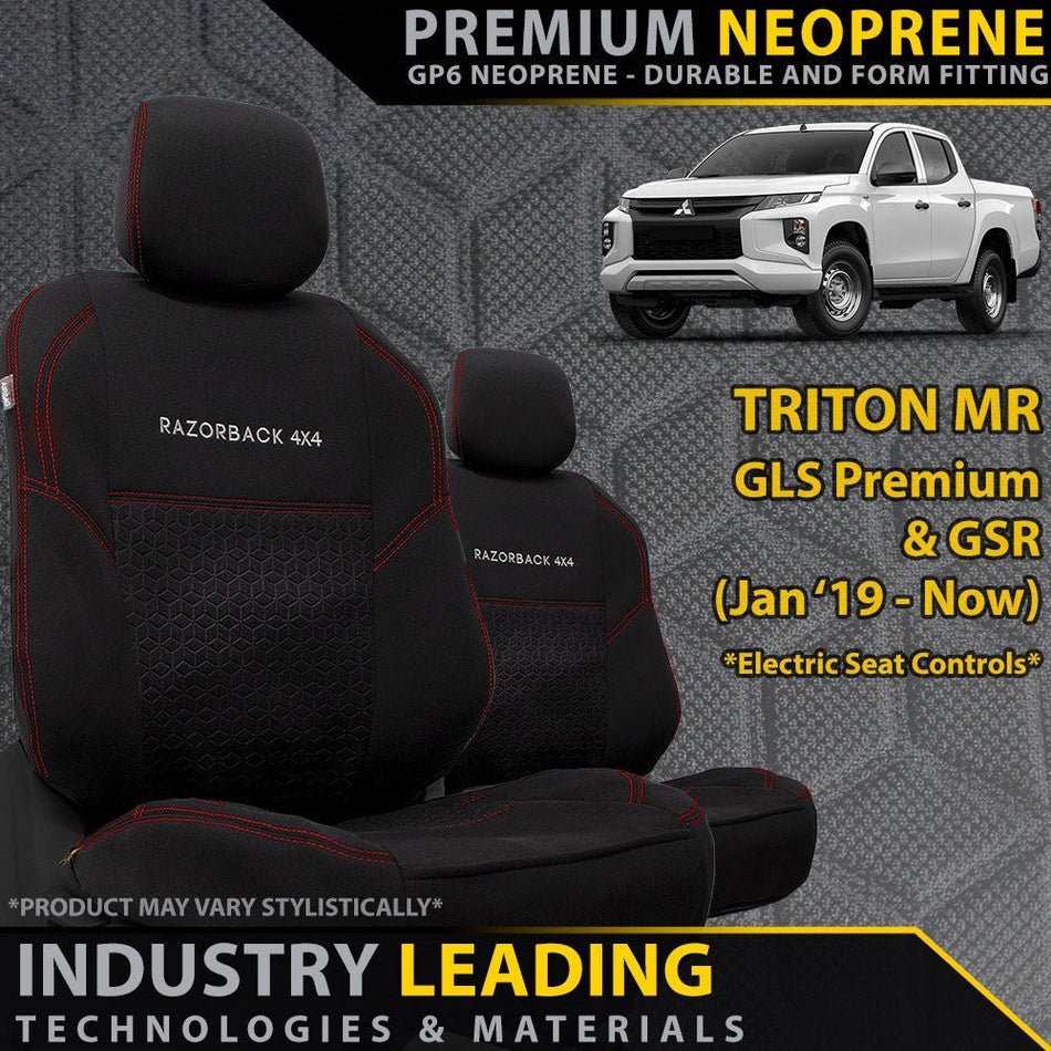 Razorback 4x4 - Mitsubishi Triton MR (Leather Seats) Premium Neoprene 2x Front Row Seat Covers (Made to Order) - 4X4OC™ | 4x4 Offroad Centre