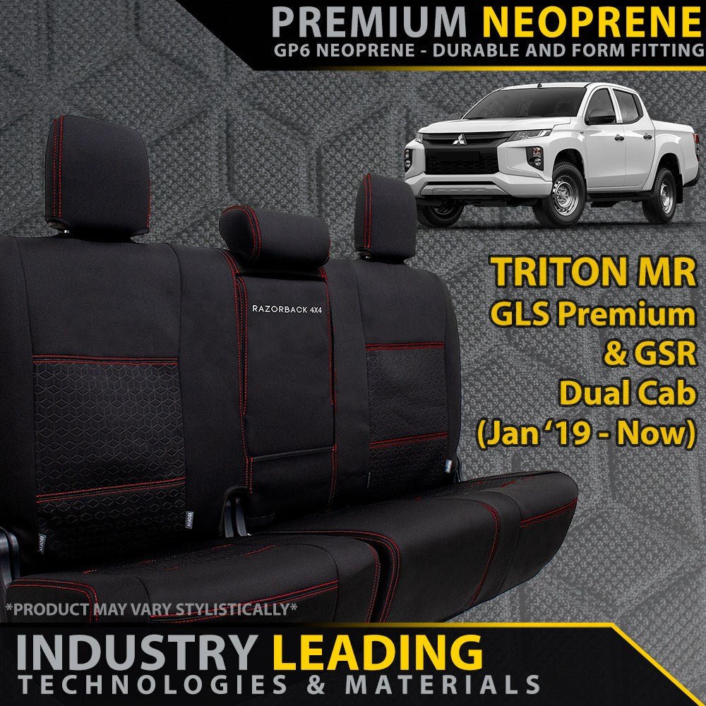 Razorback 4x4 - Mitsubishi Triton MR (Leather Seats) Premium Neoprene Rear Row Seat Covers (Made to Order) - 4X4OC™ | 4x4 Offroad Centre