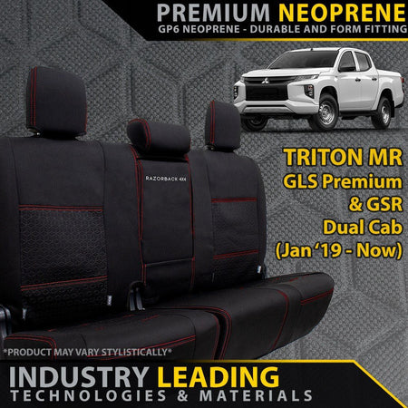 Razorback 4x4 - Mitsubishi Triton MR (Leather Seats) Premium Neoprene Rear Row Seat Covers (Made to Order) - 4X4OC™ | 4x4 Offroad Centre