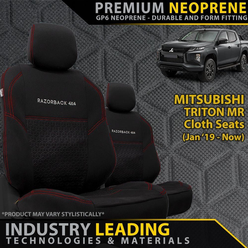 Razorback 4x4 - Mitsubishi Triton MR Premium Neoprene 2x Front Row Seat Covers (Made to Order) - 4X4OC™ | 4x4 Offroad Centre