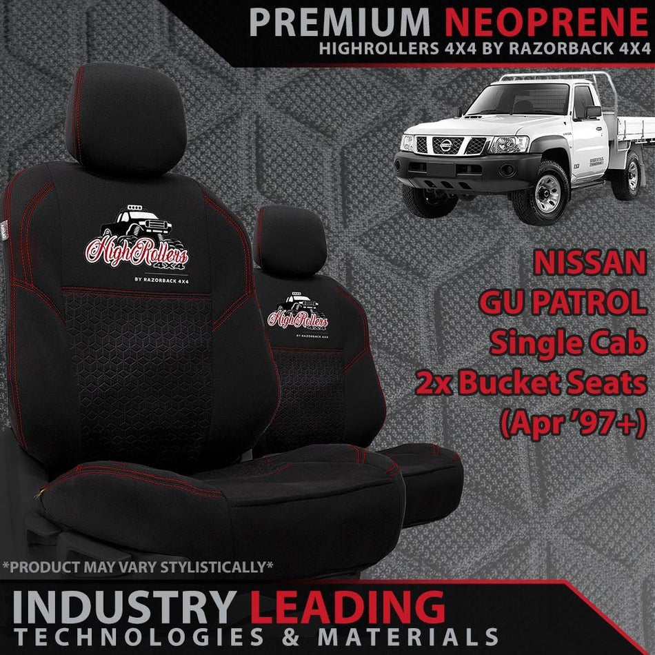 Razorback 4x4 - Nissan GU Patrol Single Cab 2x Bucket Seats Premium Neoprene 2x Front Seat Covers (Made to Order) - 4X4OC™ | 4x4 Offroad Centre