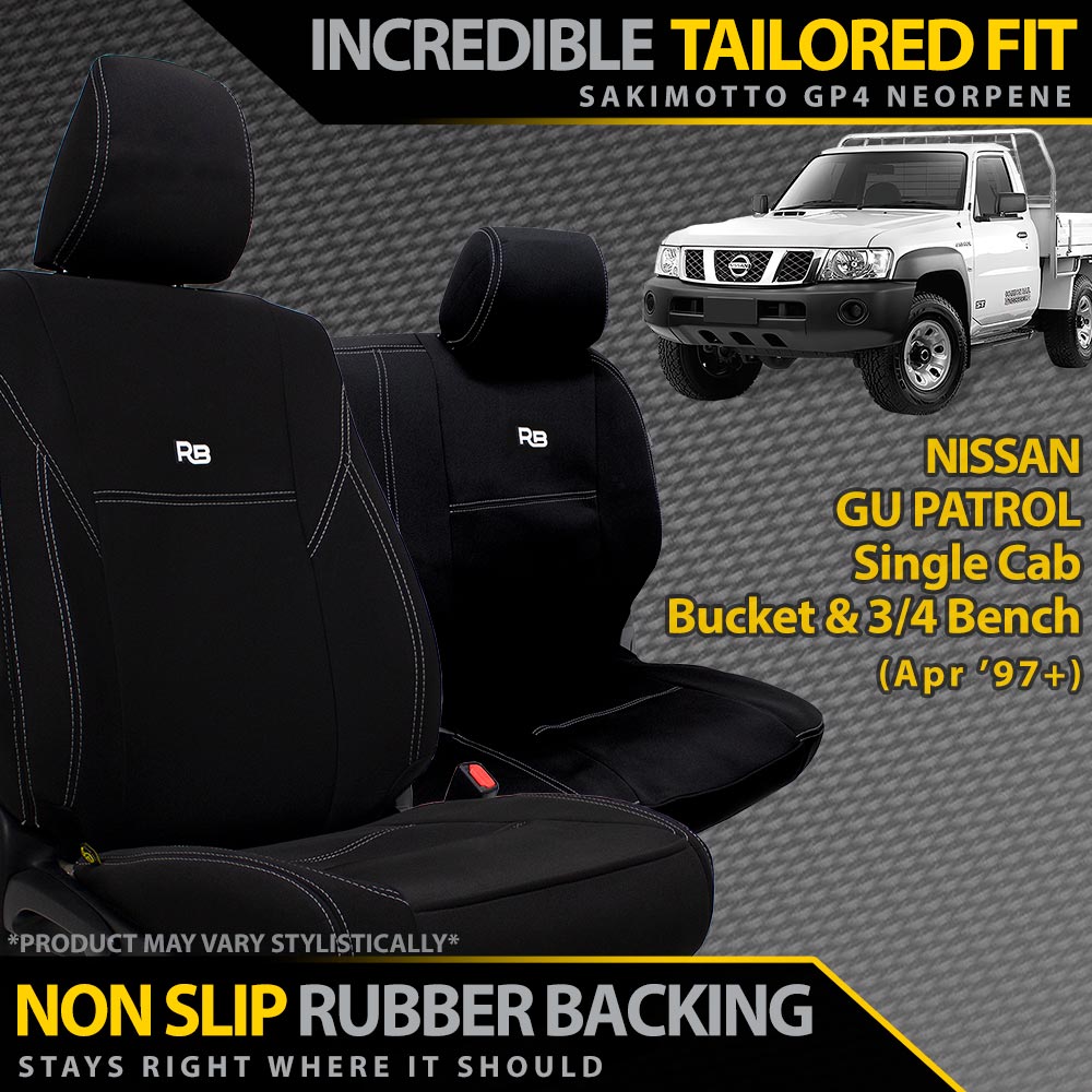 Razorback 4x4 - Nissan GU Patrol Single Cab Bucket + 3/4 Bench Neoprene 2x Front Seat Covers (In Stock) - 4X4OC™ | 4x4 Offroad Centre