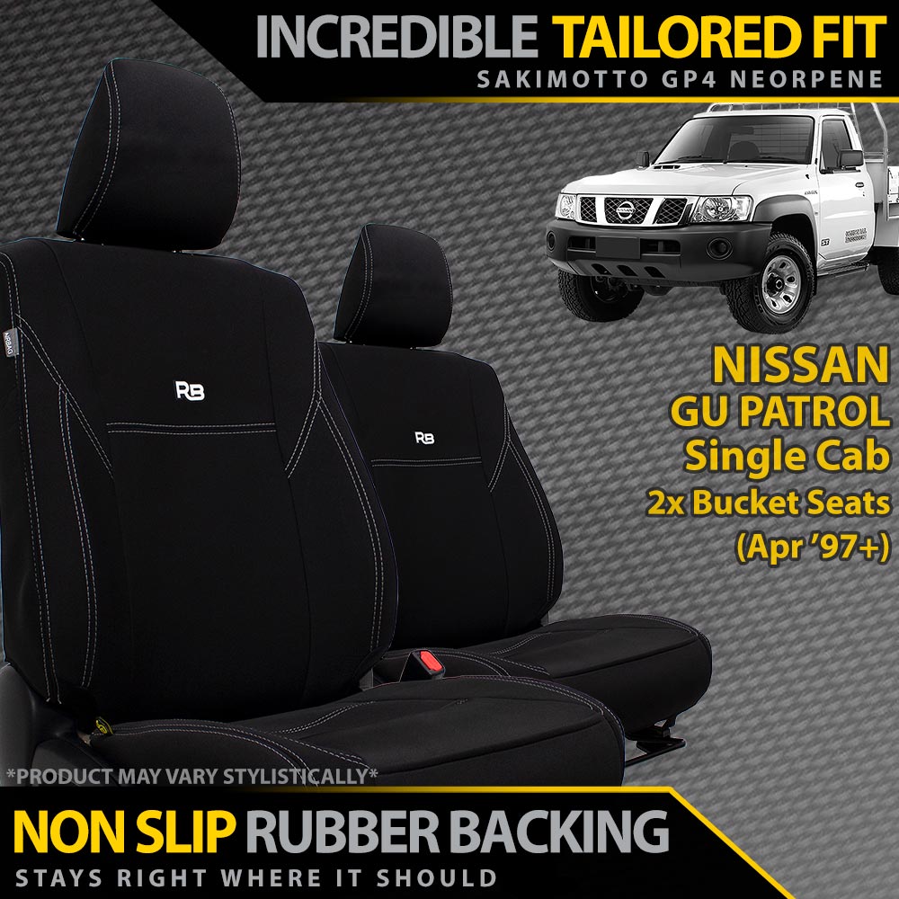 Razorback 4x4 - Nissan GU Patrol Single Cab Bucket Seats Neoprene 2x Front Seat Covers (Made to Order) - 4X4OC™ | 4x4 Offroad Centre