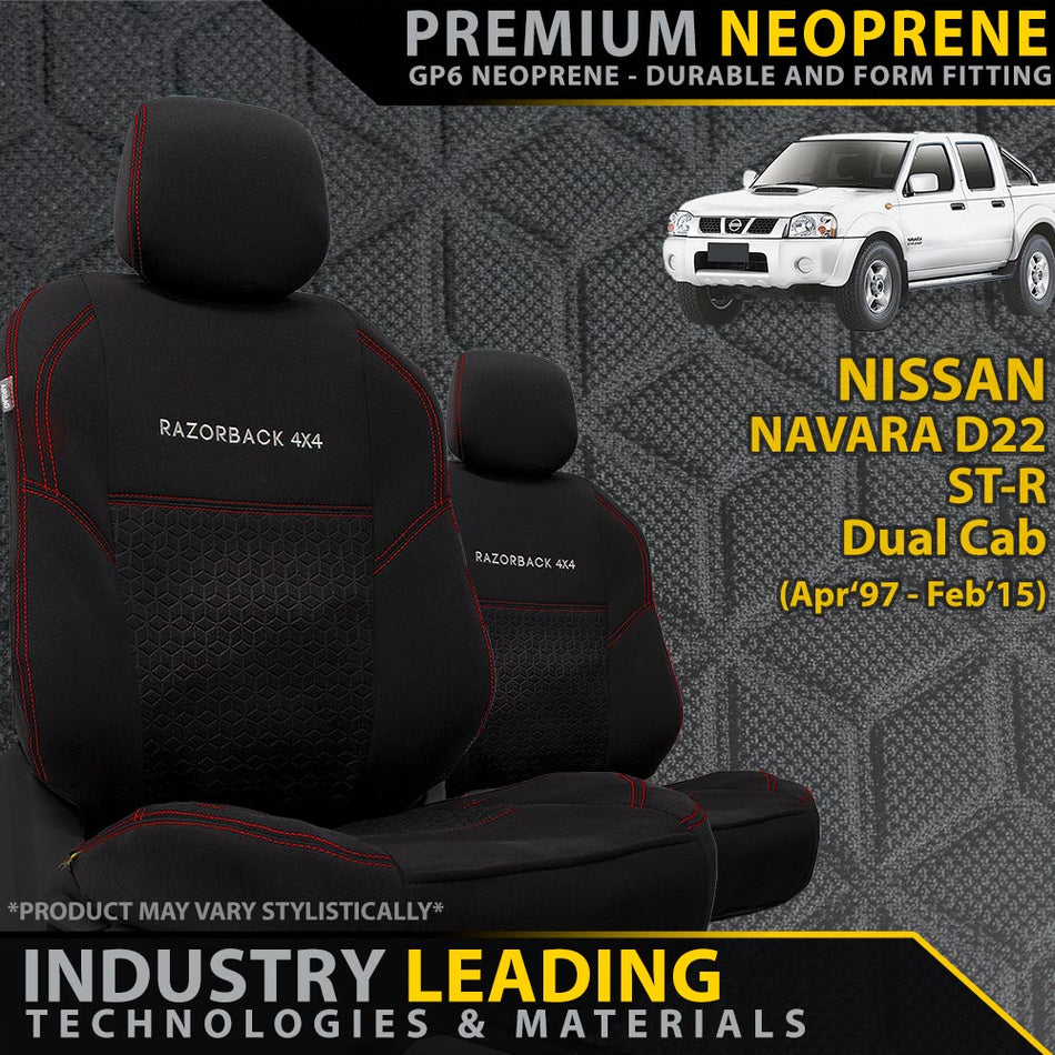 Razorback 4x4 - Nissan Navara D22 ST - R Premium Neoprene 2x Front Seat Covers (Made to Order) - 4X4OC™ | 4x4 Offroad Centre