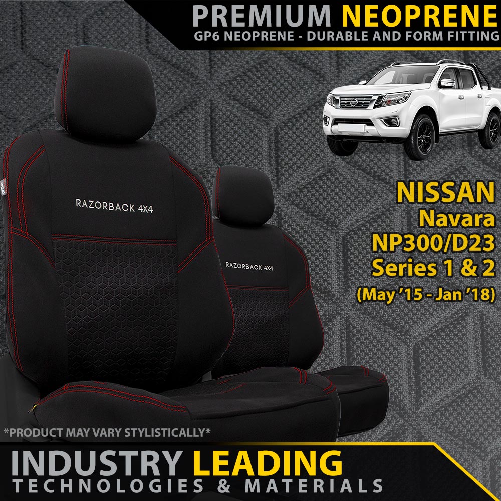 Razorback 4x4 - Nissan Navara NP300 Series 1 & 2 Premium Neoprene 2x Front Seat Covers (Made to Order) - 4X4OC™ | 4x4 Offroad Centre