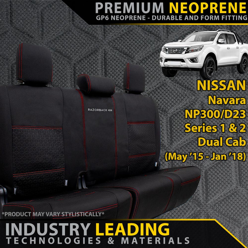 Razorback 4x4 - Nissan Navara NP300 Series 1 & 2 Premium Neoprene Rear Row Seat Covers (Made to Order) - 4X4OC™ | 4x4 Offroad Centre