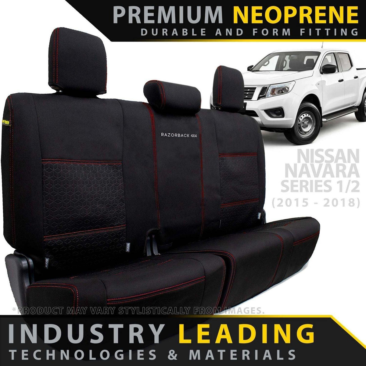 Razorback 4x4 - Nissan Navara NP300 Series 1 & 2 Premium Neoprene Rear Row Seat Covers (Made to Order) - 4X4OC™ | 4x4 Offroad Centre