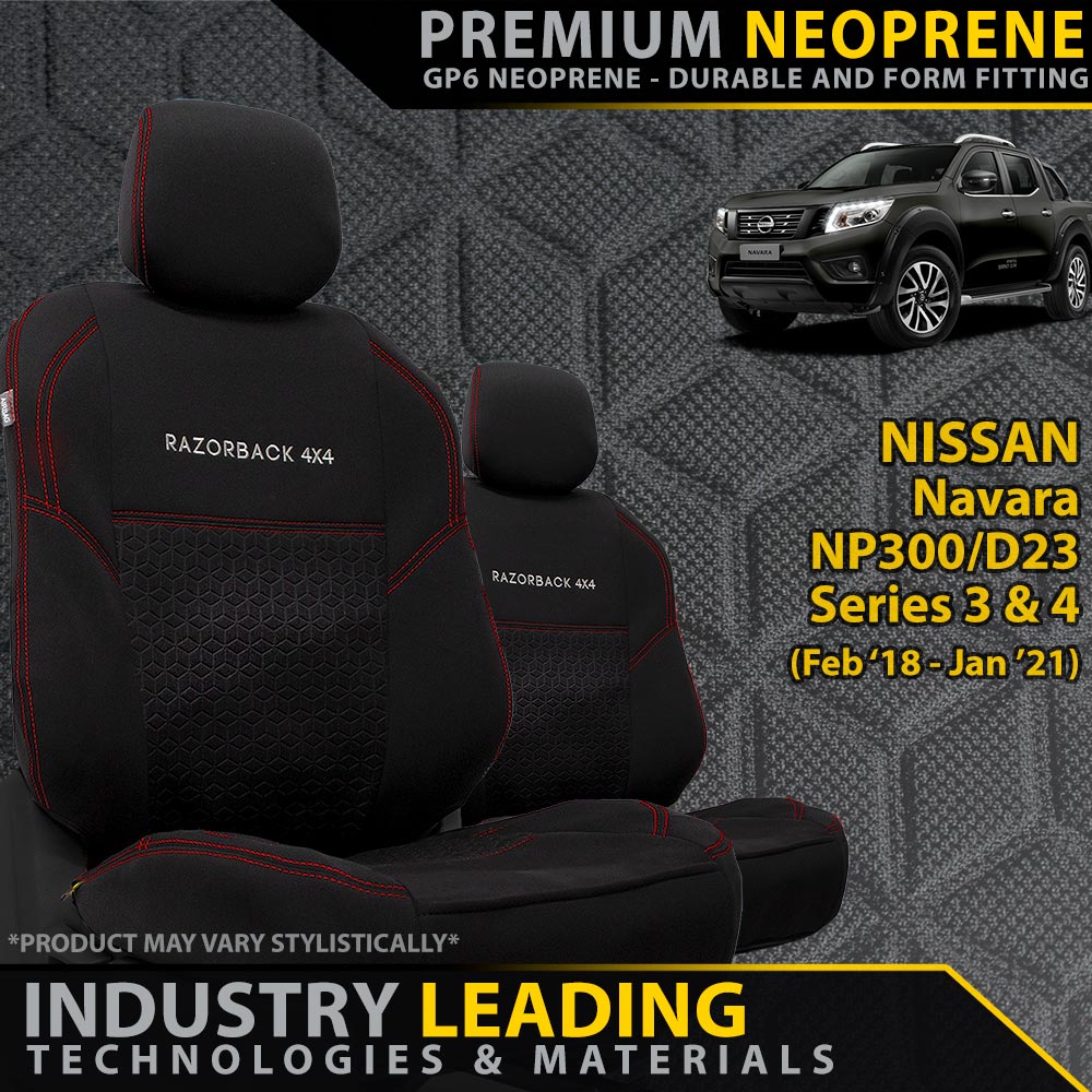 Razorback 4x4 - Nissan Navara NP300 Series 3 & 4 Premium Neoprene 2x Front Seat Covers (Made to Order) - 4X4OC™ | 4x4 Offroad Centre