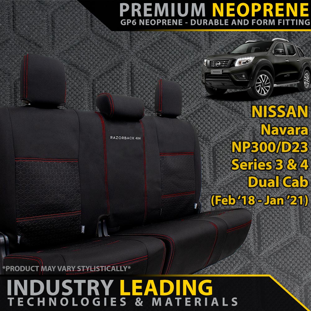 Razorback 4x4 - Nissan Navara NP300 Series 3 & 4 Premium Neoprene Rear Row Seat Covers (Made to Order) - 4X4OC™ | 4x4 Offroad Centre