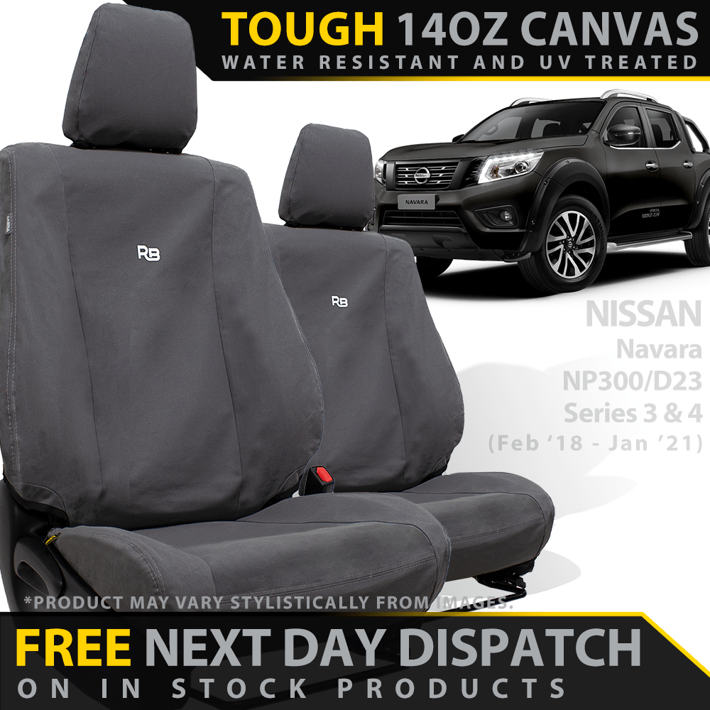 Razorback 4x4 - Nissan Navara NP300 Series 3 & 4 Retro Canvas 2x Front Seat Covers (In Stock) - 4X4OC™ | 4x4 Offroad Centre