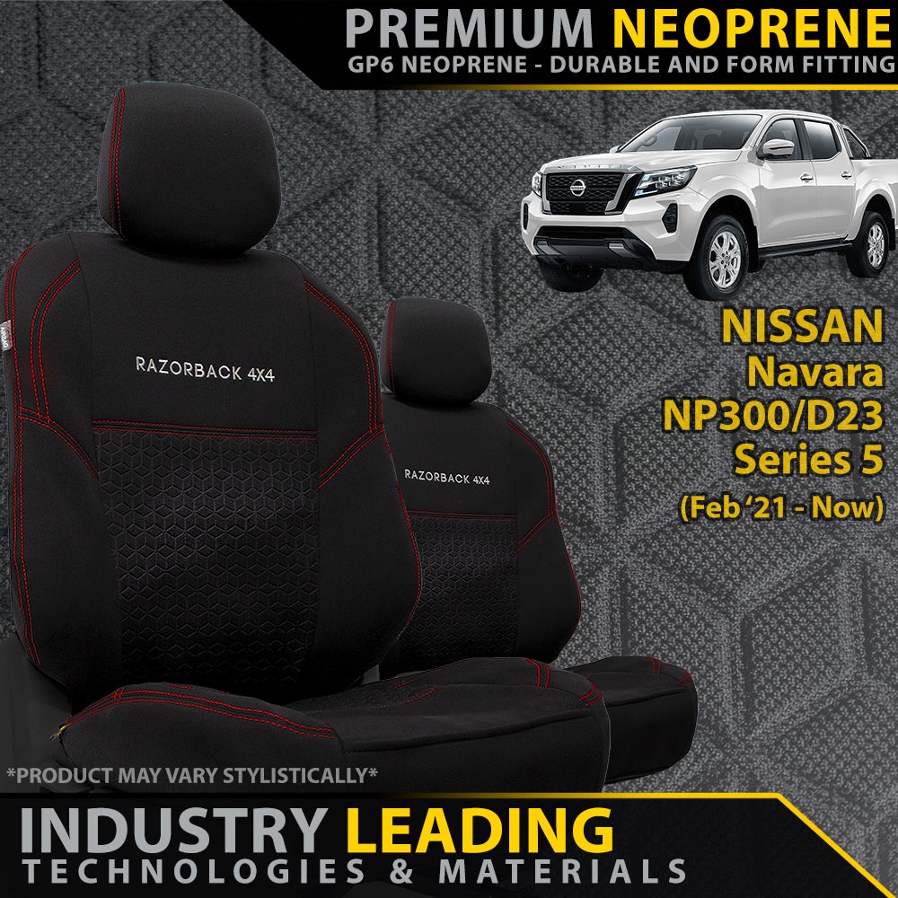 Razorback 4x4 - Nissan Navara NP300 Series 5 Premium Neoprene 2x Front Seat Covers (Made to Order) - 4X4OC™ | 4x4 Offroad Centre