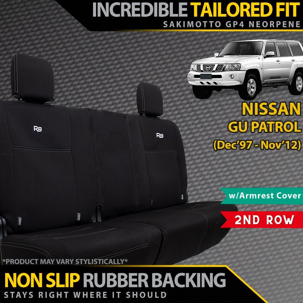 Razorback 4x4 - Nissan Patrol GU Wagon Neoprene 50/50 Split 2nd Rows Seat Covers w/ Armrest Covers (Made to Order) - 4X4OC™ | 4x4 Offroad Centre