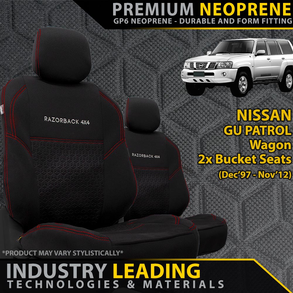 Razorback 4x4 - Nissan Patrol GU Wagon Premium Neoprene 2x Front Seat Covers (Available) - 4X4OC™ | 4x4 Offroad Centre