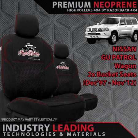 Razorback 4x4 - Nissan Patrol GU Wagon Premium Neoprene 2x Front Seat Covers (High Rollers 4x4) - 4X4OC™ | 4x4 Offroad Centre