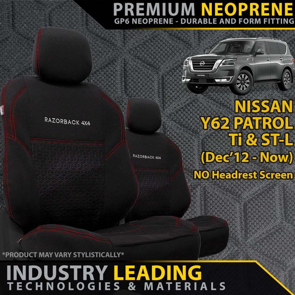 Razorback 4x4 - Nissan Patrol Y62 Premium Neoprene 2x Front Seat Covers (Made to Order) - 4X4OC™ | 4x4 Offroad Centre