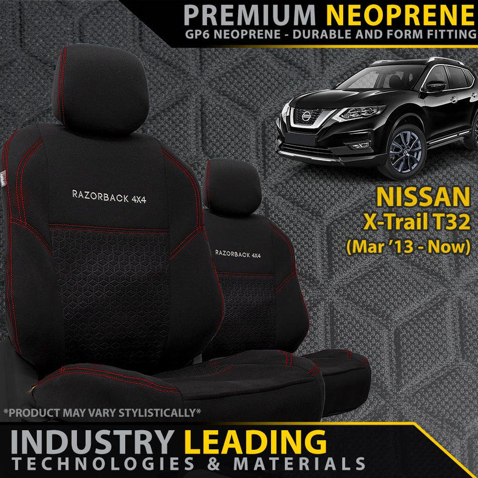 Razorback 4x4 - Nissan X - Trail T32 Gen Premium Neoprene 2x Front Row Seat Covers (Made to Order) - 4X4OC™ | 4x4 Offroad Centre