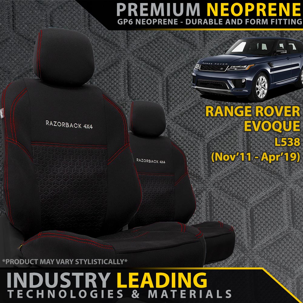 Razorback 4x4 - Range Rover Evoque L538 Premium Neoprene 2x Front Seat Covers (Made to Order) - 4X4OC™ | 4x4 Offroad Centre