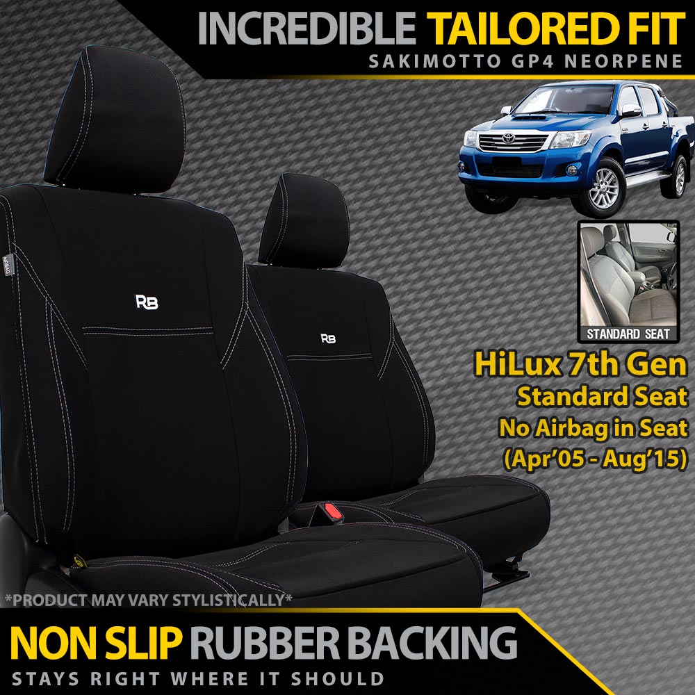 Razorback 4x4 - Razorback 4x4 GP4 Standard Neoprene 2x Front Seat Covers Suitable for a Toyota Hilux 7th Gen (N70) STD SEAT (4x2   - Workmate, SR SR5 (Apr 2005 - Aug 2015) - 4x4  - SR SR5 (Apr 2005 - June 2011) - Apr 2005 - Aug 2015) - 4X4OC™ | 4x4 Offroad Centre