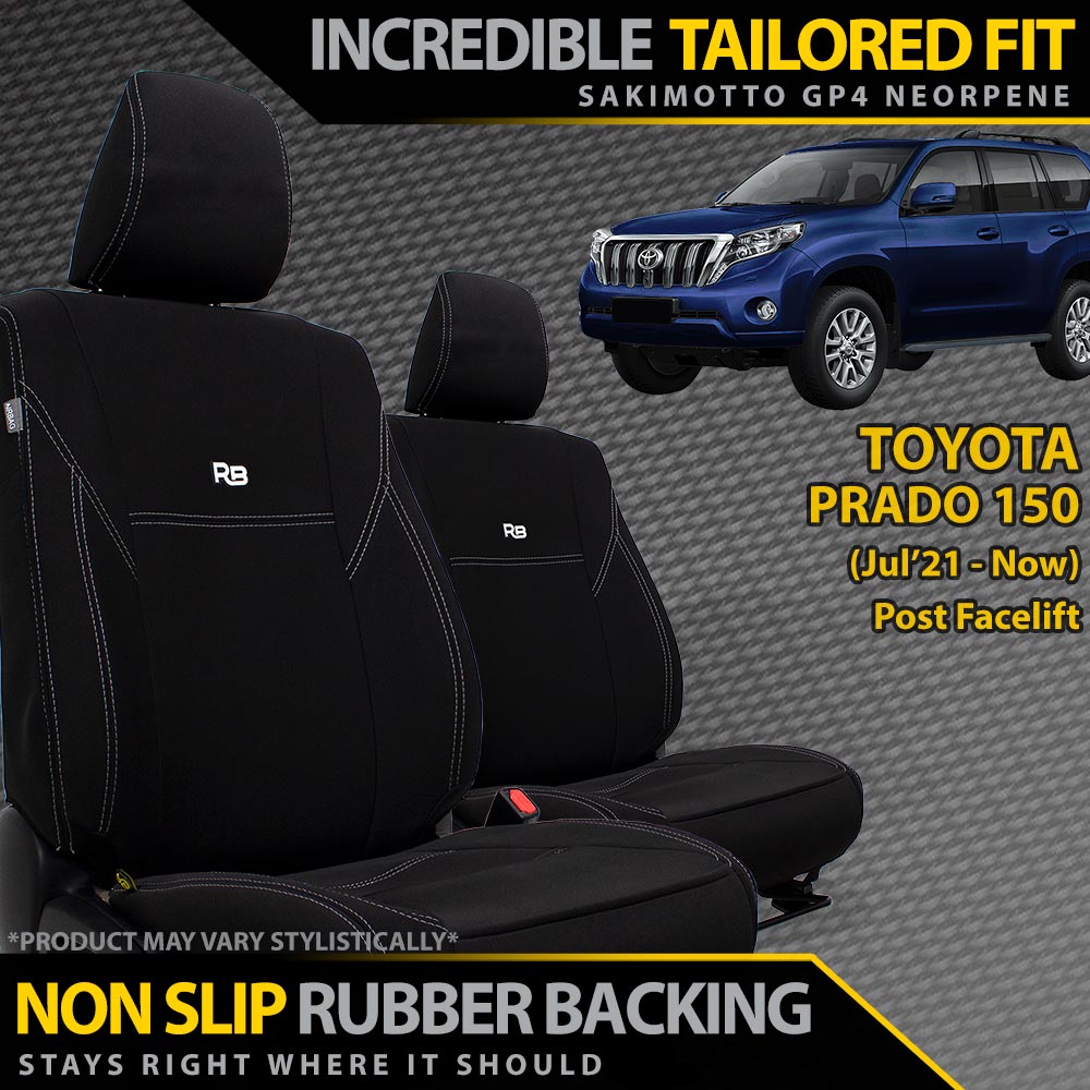 Razorback 4x4 - Razorback 4x4 GP4 Standard Neoprene 2x Front Seat Covers Suitable for a Toyota Prado 150 (POST FACELIFT JULY 21+) (All Models - Jul 2021 - Current) - 4X4OC™ | 4x4 Offroad Centre