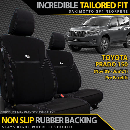 Razorback 4x4 - Razorback 4x4 GP4 Standard Neoprene 2x Front Seat Covers Suitable for a Toyota Prado 150 (PRE FACELIFT) (All Models  - Nov 2009 - Jun 2021) - 4X4OC™ | 4x4 Offroad Centre