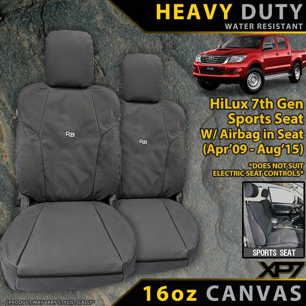 Razorback 4x4 - Razorback 4x4 XP7 Heavy Duty Canvas 2x Front Seat Covers Suitable for a Toyota Hilux 7th Gen (N70) SPORT SEAT (4x4 SR - (Jul 2011 - Aug 2015) - 4x4 SR5 Extra Cab (Jul 2011 - Aug 2015) - 4x4 SR5 Dual Cab (Aug 2009 - Aug 2015) - Jul 2011 - Aug 2015) - 4X4OC™ | 4x4 Offroad Centre